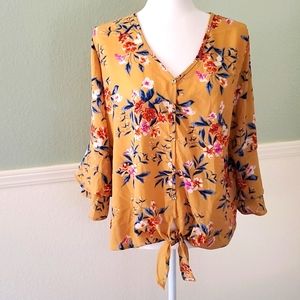 V-Neck Front Tie Blouse